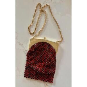 Whiting & Davis Mesh Burgundy Bag with Gold Chain Vintage